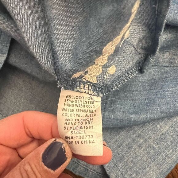 Umgee  light denim Boho tassel embroidered dress. Size L. Super soft. Casual - Picture 8 of 8